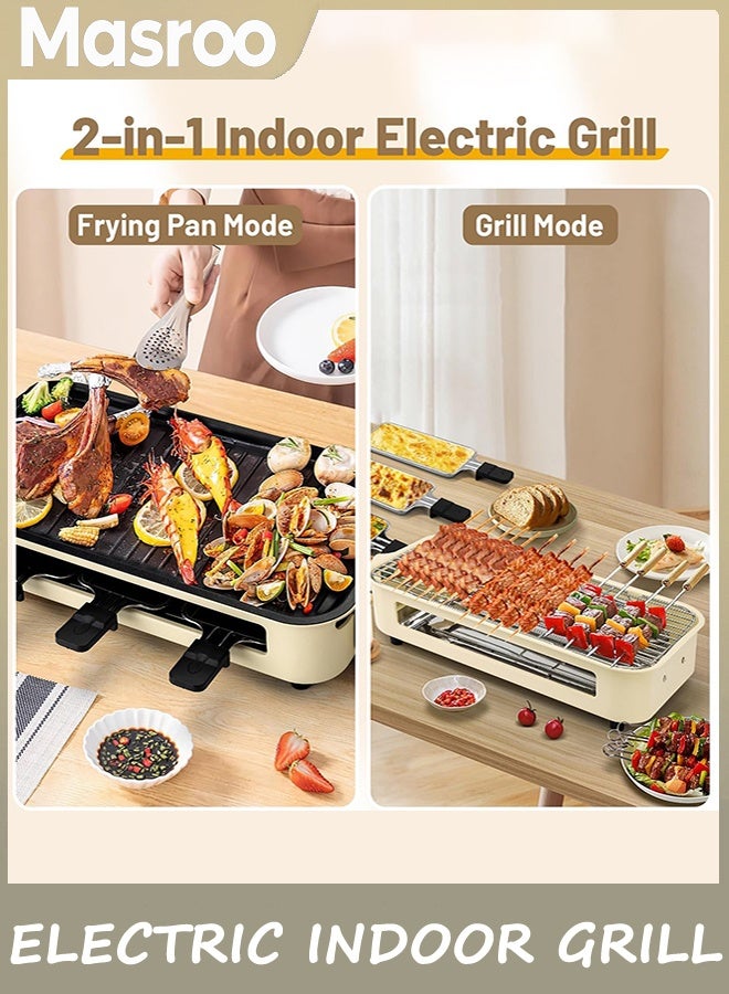 Masroo Electric Indoor Grill, Grills 2 in 1 Indoor for Kitchen with Grill Net & Non-Stick Cooking Removable Plate, Temperature Control, Dishwasher Safe, Smokeless Grill - Image 5